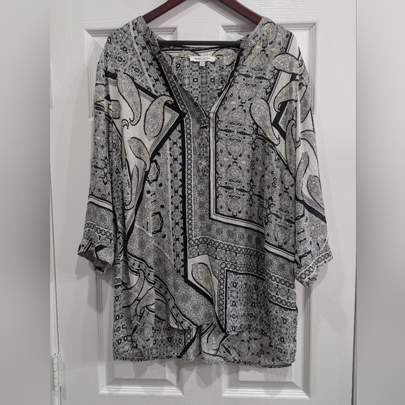 Rose & Olive Black & White Patterned Caftan Style Blouse, Size 2X - Picture 1 of 7